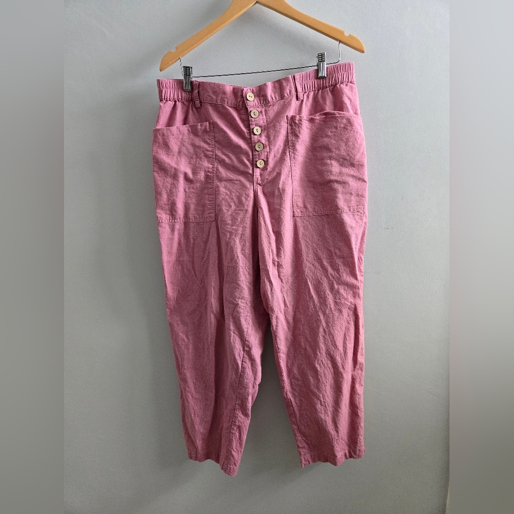 Lintico Simple Button Fly Heidi Raspberry Pink Linen Pants XXL